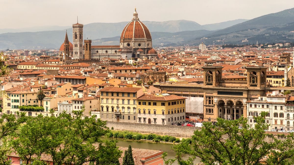 Aerial view of Florence with the Duomo and historic cityscape